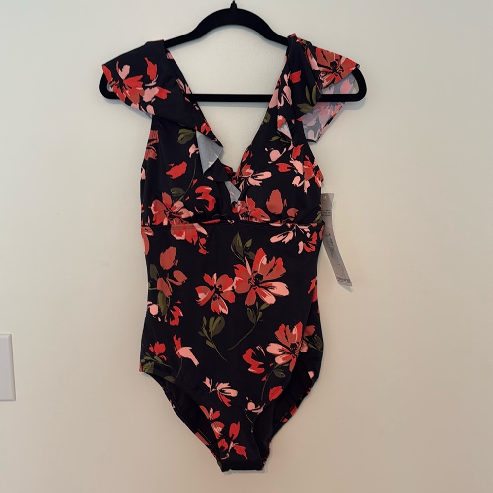 NEW Trimshaper Floral‎ Print One Piece Sculpted Slimming Size 10 Swimsuit NWT